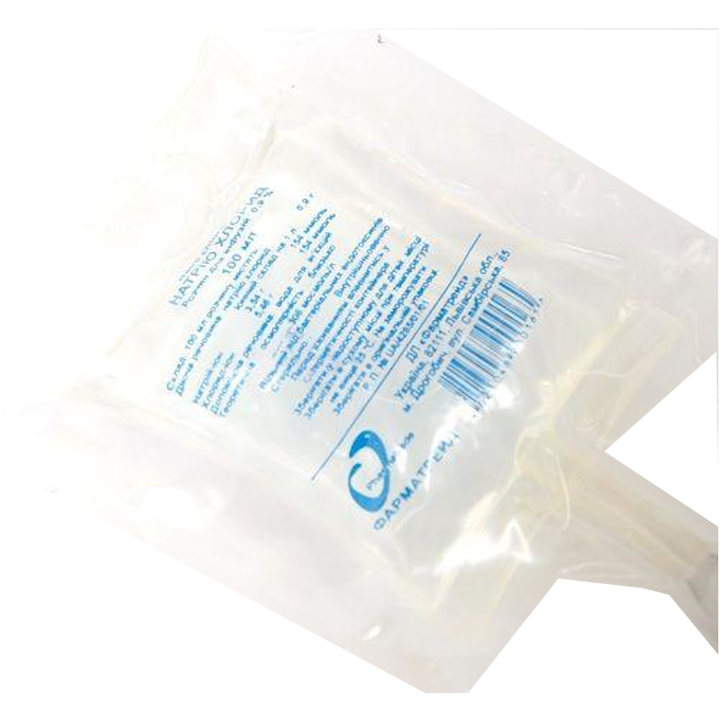 НАТРІЮ ХЛОРИД Розчин ізотонічний для інфузій 0,9 % по 100 мл у конт.